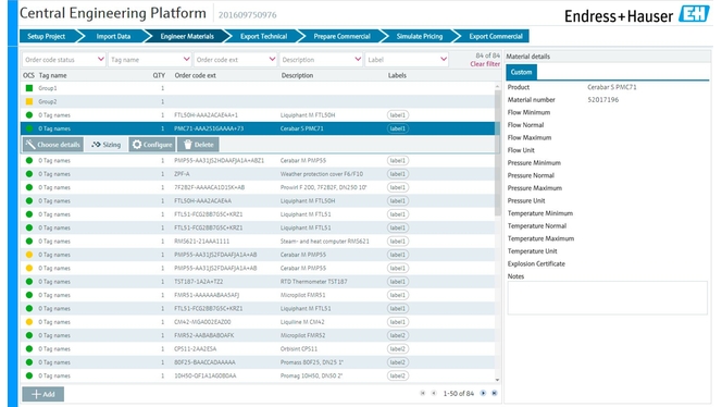 Screenshot of Endress+hauser Central Engineering Platform