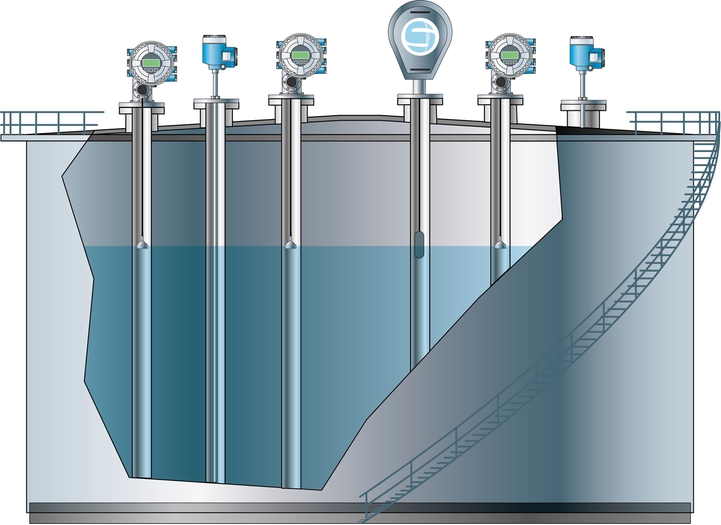Graphic of an LNG storage tank with tank gauging instrumentation
